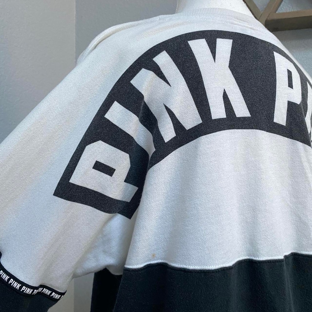 VS PINK COLORBLOCK WHITE BLACK TEAL LONG SLEEVE SHIRT PULLOVER Y2K CASUAL LOUNGE - Picture 4 of 8